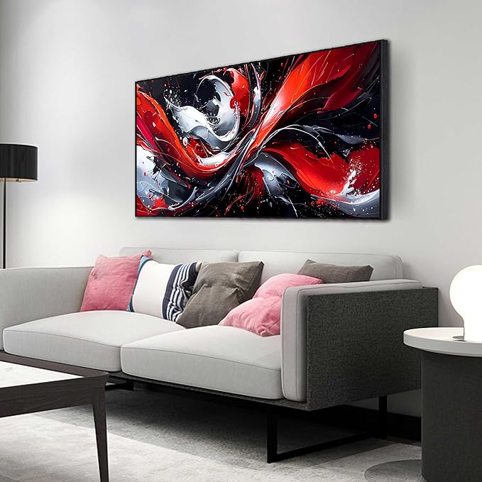 Ouzzlie Abstract Art Wall Decor Living Room Large Red Canvas Wall Art Black White Picture Artwork Modern 29" x 59"