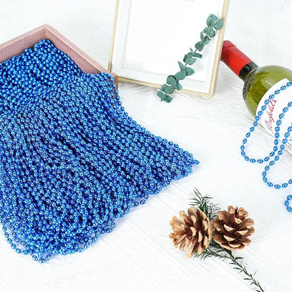 100 PCS Blue Bead Necklace, Blue Mardi Gras Christmas Oval Beads, 30.5" 4th of July Patriotic Beads Necklaces, Parade Throw Accessories for Independence Day Mardi Gras Hanukkah Pirate Theme Party