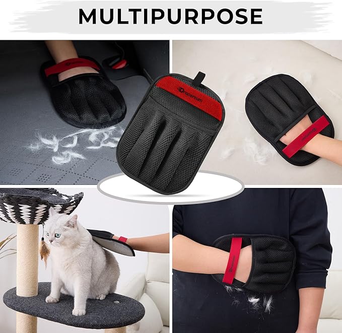 Pet Hair Removal Glove for Cats & Dogs, Upgraded Five-Finger Electrostatic Pet Hair Gloves, Reusable Magic Brush Pet Hair Remover Tool for Laundry, Car Seat, Couch, Carpet (Black 1PC)