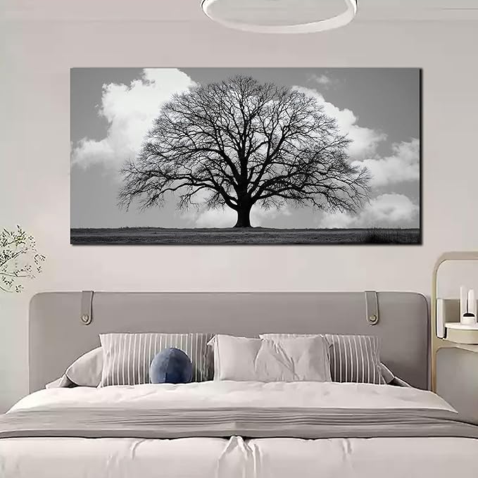 Trogonup Black and White Tree of Life Wall Art for Bedroom Modern Botanical Landscape Pictures for Living Room Office Canvas Prints Ready to Hang 24"x48"