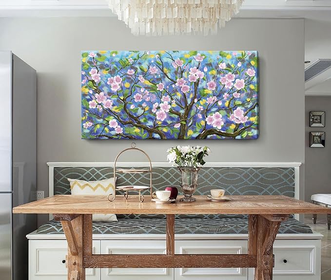 ARTZON Large Wall Art for Living Room Pink Green Artwork Cherry Blossom Sakura Floral Tree of Life Nature Botanical Picture Spring Flower Landscape Canvas Print Over Bed Decor Bedroom Office 48"x24"