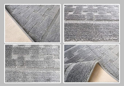 14 FT Long Non-Slip Washable Carpet Runner Rug with Rubber Backing, 26" X 14' Custom Size Floor Mat for Kitchen Hallway Stairs Bedroom Bathroom Entryway, Labyrinth Grey, Your Choice of Length