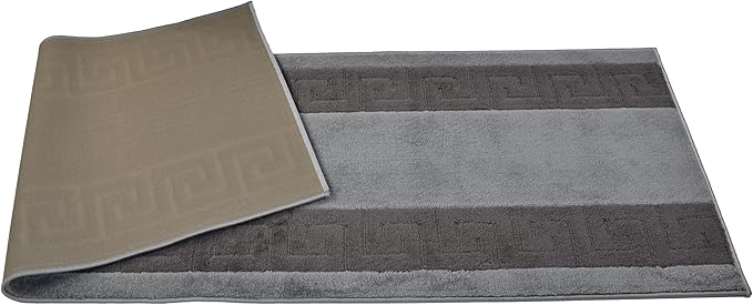 Washable Custom Size Runner Rug Meander Design Grey and Black, (12 Feet Length x 26 Inch Width) Custom Cut Slip Resistant Rubber Backing Runner Rugs, Extra Long Runner Rugs for Hallways