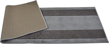 Washable Custom Size Runner Rug Meander Design Grey and Black, (3 Feet Length x 26 Inch Width) Custom Cut Slip Resistant Rubber Backing Runner Rugs, Extra Long Runner Rugs for Hallways