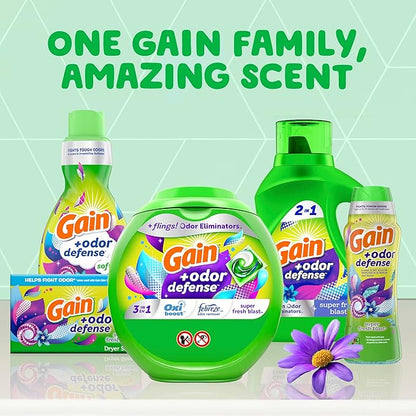 Gain Odor Defense Liquid Laundry Detergent, Super Fresh Blast Scent, 2 x 65 fl oz, 2 x 45 loads, total of 90 loads, 2 in 1, Laundry Detergent Liquid Soap, HE compatible