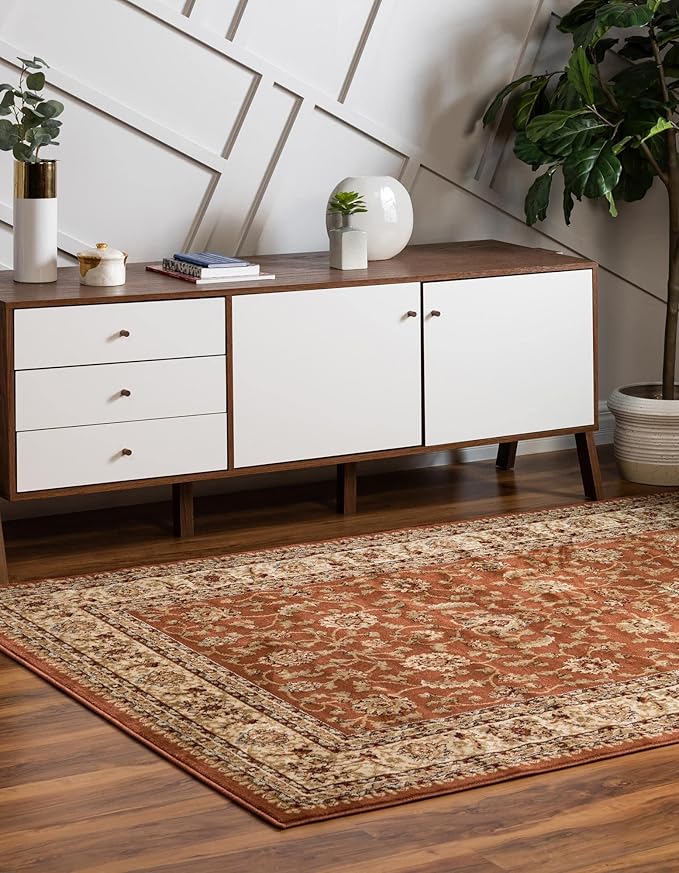 Rugs.com Aditi Collection Rug – 3' 3 x 5' 3 Brick Red Low Rug Perfect for Living Rooms, Large Dining Rooms, Open Floorplans