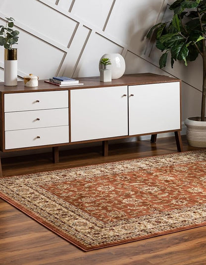 Rugs.com Aditi Collection Rug – 7' x 10' Brick Red Low Rug Perfect for Living Rooms, Large Dining Rooms, Open Floorplans