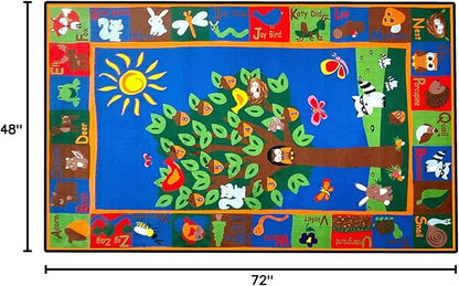 Forest Rug with Animal Alphabet, 4' x 6' Rectangle Animal Playroom Rug for Boys Girls | Area Rug for Kids Room Nursery Decor | Educational Learning for Children's Classroom