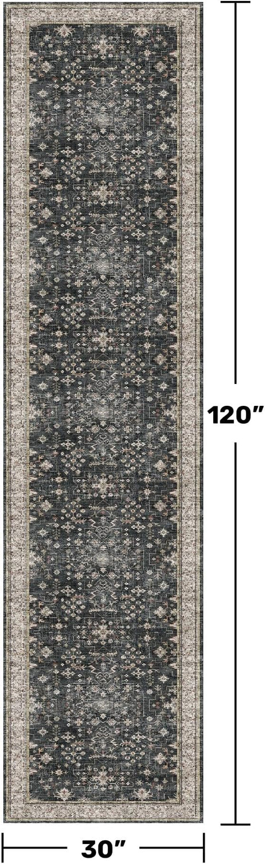 Black Washable 10ft Long Runners for Hallways, 2'6"x10' Wide Kitchen Runner Rug, Entryway Indoor Rug, Non Slip Rubber Backing Boho Vintage Floor Decor