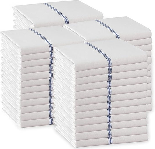 LANE LINEN Kitchen Towels Bulk Set - 100% Pure Cotton Dish Towels for Kitchen, Super Absorbent Kitchen Hand Towel, Blue Tea Towels, Soft & Durable Dish Cloths, Pack of 48 – 15”x25”, Blue Stripe