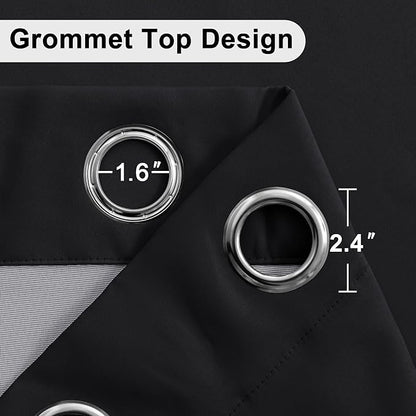 XWZO Black Blackout Curtains 2 Panels with Tiebacks- Heat and Full Light Blocking Window Panels with Grommets for Bedroom/Basement, 54 Inches Long Thermal Insulated Draperies, W42 x L54, Set of 2