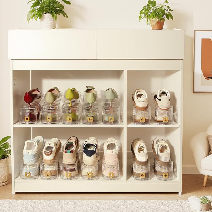 16 Pack Shoe Slots Organizer, Shoe Stackers Organizer for Closet Adjustable Shoe Holder Space Saver 50% Shoes Racks for Closet Organization