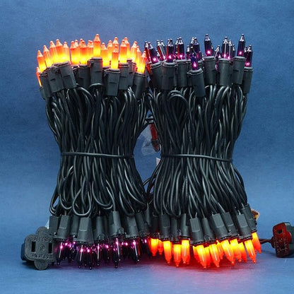 200 Count Orange & Purple Christmas Lights, Pack of 2 Strands 100 Count 33 ft Black Wire UL Listed Halloween String Light (Orange & Purple)