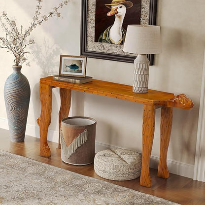 LITTLE TREE Solid Wood Narrow Sofa Table, Modern 63-Inch Console Table Behind The Couch, Entryway Table for Entrance, Hallway, Living Room, Bedroom, Brown