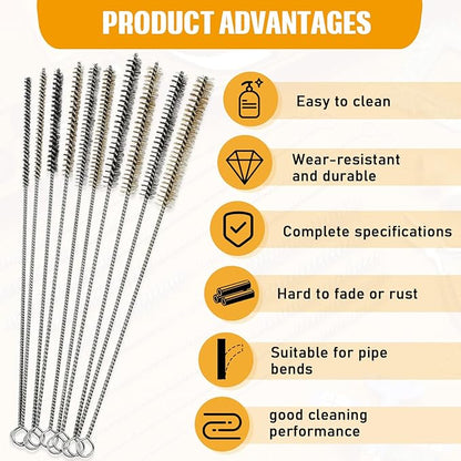 Wire Tube Brushes for Cleaning Pipe Tube Brass Stainless Steel Round Wire Brush for Auto Parts, Bottles, Tubes, 5 Sizes(20 Pieces)