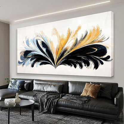 QSQ Black And Gold Abstract Wall Art Print Painting Canvas Art Wall Decor Artwork Abstract Blue Feather Wall Decor Pictures For Bedroom Kitchen Office Artwork 20 X 40 Inch Ready To Hang