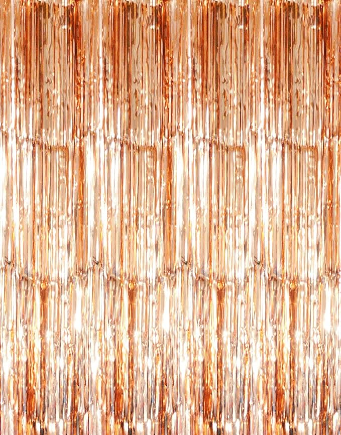 GOER 3.2 ft x 8.2 ft Metallic Tinsel Foil Fringe Curtains Party Photo Backdrop Party Streamers for Birthday,Graduation,New Year Eve Party Decorations Wedding Decor (3 Packs,Champagne Gold)