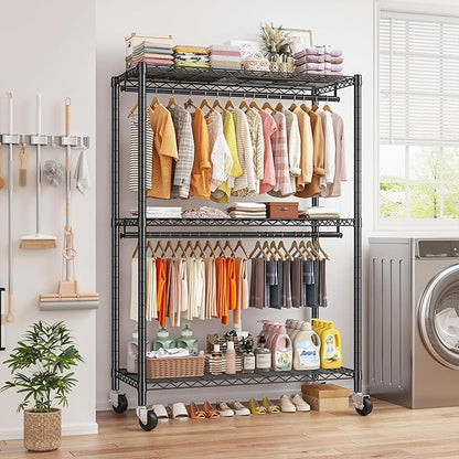 Raybee Clothes Rack, 81" H Clothing Racks for Hanging Clothes, Garment Rack with Wheels and Adjustable Feets, Max Load 440LBS, Black