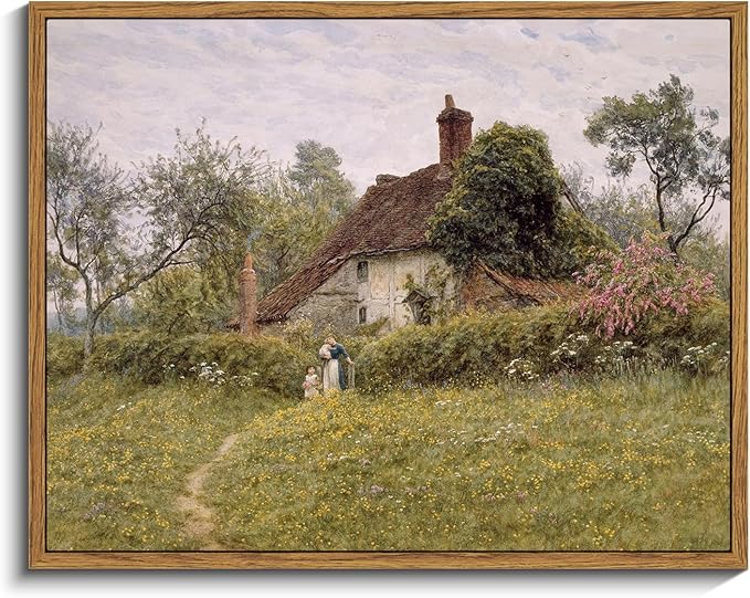 InSimSea Framed Canvas Wall Art Vintage Decor, Landscape Wall Art Prints, Old Cottages Countryside Landscape Art, Rustic Farmhouse Decor for Bedroom Living Room, 11"x14"
