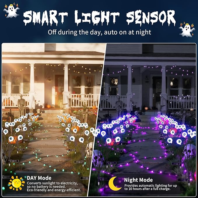 Halloween Outdoor Decorations, Solar Scary Eyeball Lights, 4PACKS 24LED Solar Eyeball Pathway Lights, Steady On & Flash Outdoor Halloween, IP65 Waterproof decorations for Yard/Lawn/Decor(Purple)