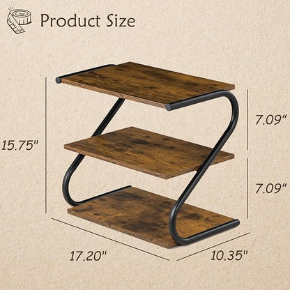 Small 3-Tier Shoe Rack, Z-Frame Wooden Shoe Shelf with Durable Metal Shelves for Hallway, Living Room, Closet, Bedroom (17.2”)