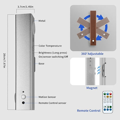 Motion Sensor LED Night Lights, 2500 mAh Rechargeable Battery Operated Indoor Wall Light Without Power Connection with Switch, Wireless Wall Lighting Battery for Cabinet Bedroom Stairs (Brown)