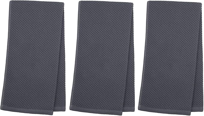 Mia'sDream Cotton Kitchen Towels and Dish Cloths Sets, Waffle Weave Dish Towels for Kitchen Drying Dishes, Soft and Absorbent Kitchen Hand Towels Washcloths, 13inch x 28inch 3 Pack (Dark Gray)
