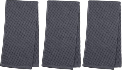 Mia'sDream Cotton Kitchen Towels and Dish Cloths Sets, Waffle Weave Dish Towels for Kitchen Drying Dishes, Soft and Absorbent Kitchen Hand Towels Washcloths, 13inch x 28inch 3 Pack (Dark Gray)