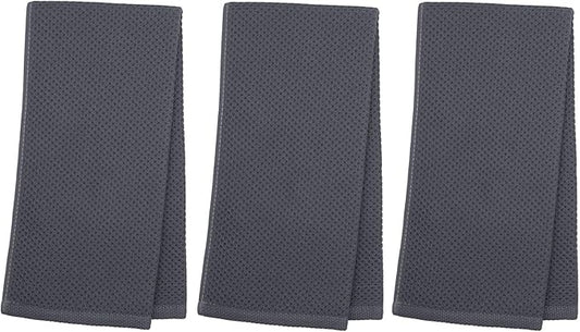 Mia'sDream Cotton Kitchen Towels and Dish Cloths Sets, Waffle Weave Dish Towels for Kitchen Drying Dishes, Soft and Absorbent Kitchen Hand Towels Washcloths, 13inch x 28inch 3 Pack (Dark Gray)