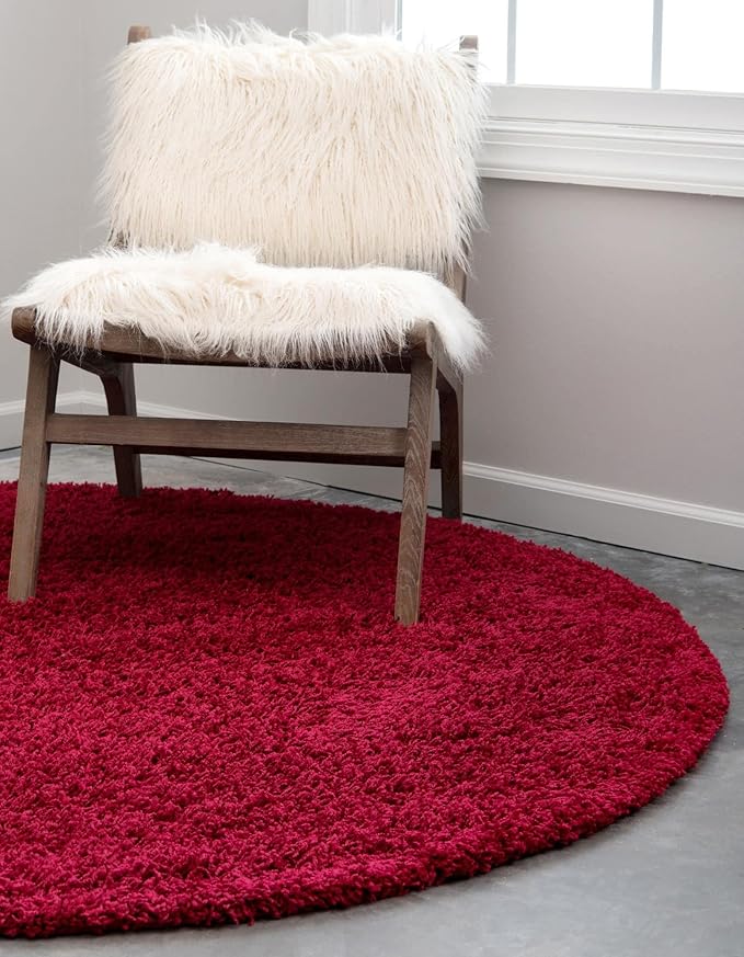 Unique Loom Solid Shag Collection Area Rug (5' 3" Round, Cherry Red)