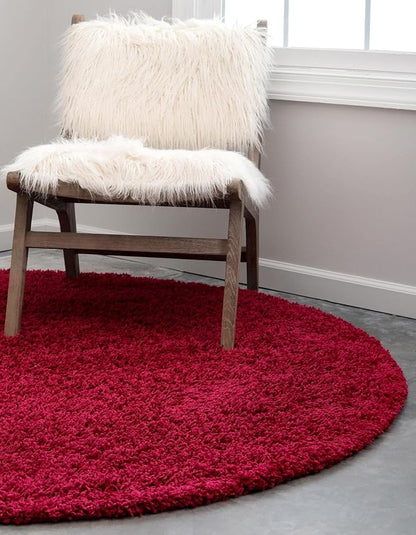 Unique Loom Solid Shag Collection Area Rug (3' 3" Round, Cherry Red)