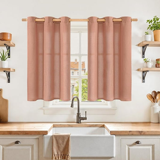 YoungsTex Terracotta Kithchen Window Curtains 40 Inch Length, Short Burnt Orange Drapes with Bronze Grommet Light Filtering Privacy for Bathroom Window, 42 x 40 Inch, 2 Panels