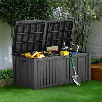 180 Gallon Outdoor Storage Box Patio Deck Box Waterproof, Resin Lockable Outside Large Storage Bin for Pool Cushion Furniture, Garden Tools UV-Resistant, Black