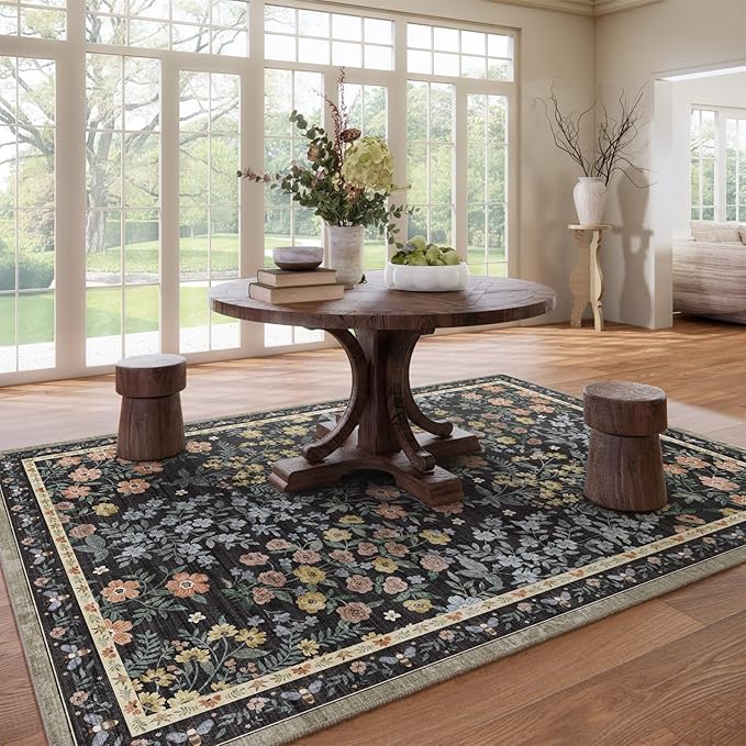 Washable Living Room Area Rug: 8x10 Rugs for Bedroom Stain Resistant Non Slip Low Pile Lightweight Soft Carpet for Kitchen Dining Room Farmhouse Kids Room Nursery Indoor