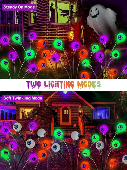 6 Pack Halloween Decorations Outdoor Solar Eyeball Lights, Purple Orange and Green Scary Eyeball Swaying Firefly Lights with 2 Modes, Waterproof Halloween Pathway Lights for Yard Garden Party Decor