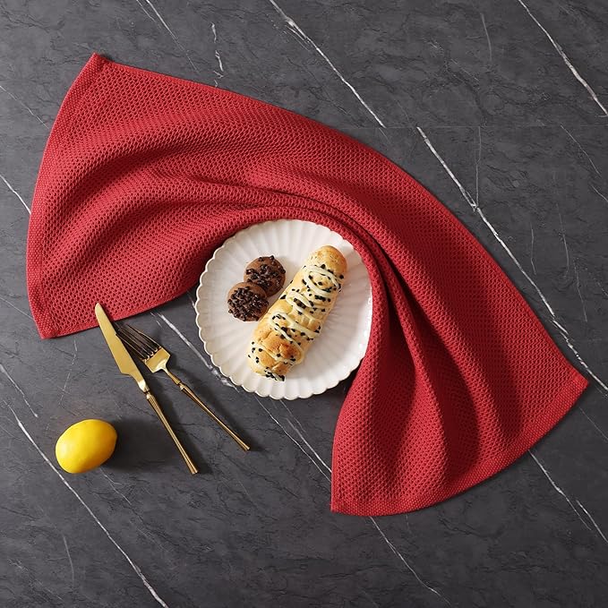 Homaxy 100% Cotton Kitchen Towels and Dishcloths Set, 12 x 12 Inches and 13 x 28 Inches, Set of 8 Bulk Kitchen Towels Set, Ultra Soft Absorbent Dish Cloths for Washing Dishes, Red