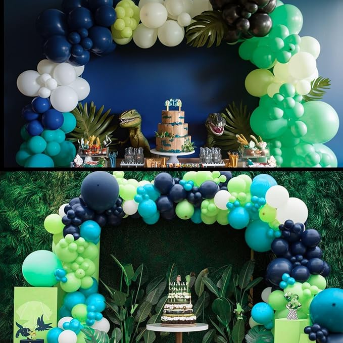 60Pcs Blue and Green Balloons, 12 Inch Navy Blue Fruit Green Confetti Balloons Teal Blue White Latex Balloon for Kids Birthday Baby Shower Jungle Dinosaur Theme Party Decorations