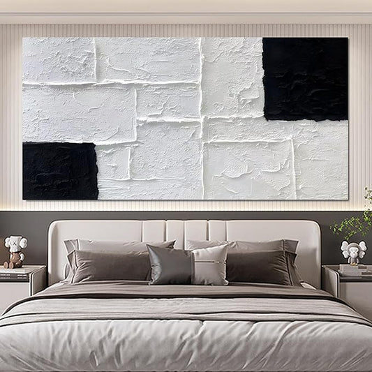 Trogonup Black and White Abstract Textured Wall Art for Living Room Rectangle Painting Large Artwork for Bedroom Home Office Ready to Hang 29"x58"