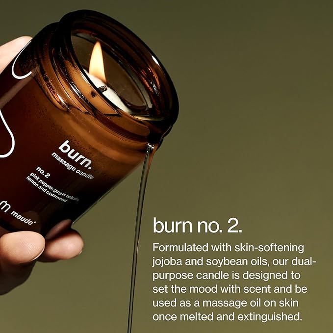 Maude Burn No. 2 - Jojoba Oil Massage Candle with Hydrating, Skin-Softening Soybean Oil - Massage Oil Candle with Notes of Lemon, Cedarwood + Pink Pepper - Home + Self Care Gifts for Women & Men(4 oz)