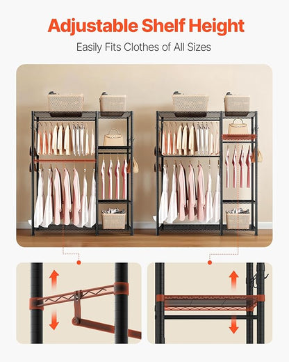 VEVOR Clothing Garment Rack, Heavy Duty Closet Wardrobe, Adjustable Tiers Clothes Racks with Steel Frame, for Bedroom, Clothing Store, Hallway