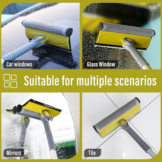 Window Squeegee for Home, 2-in-1 Window Cleaner Tool with Multiple Angles, Squeegee for Window Cleaning Kit, Window Washing Kit with Extension Pole(30-42'') - 2 Head