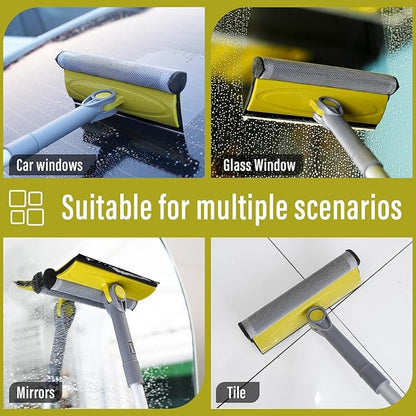 Window Squeegee for Home, 2-in-1 Window Cleaner Tool with Multiple Angles, Squeegee for Window Cleaning Kit, Window Washing Kit with Extension Pole(30-42'') - 2 Head