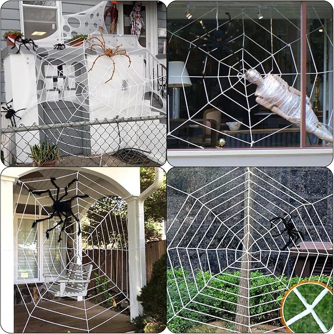 184 LED Halloween Spider Web Lights Decor, 3.6 m Giant Round Net Lights with Remote Control (8 Modes & Timer), Net Light Decoration for Window Garden Indoor Outdoor - Blue