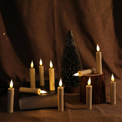 Romingo Flameless Candles Christmas Decor, 10PCS Led Flickering Lights Battery Operated with Remote Timer/Clips, Window Candles for Home Indoor Outdoor Wedding Halloween Christmas Trees Decor