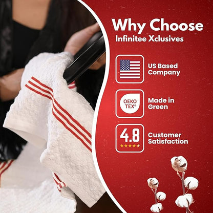 Infinitee Xclusives Premium Dish Cloth 100% Cotton 12 x 12 Inches |Pack of 4| - Ultra Soft Tea Towels - Highly Absorbent Kitchen Rags - Terry Dishcloth for Kitchen and Household Cleaning |Red|