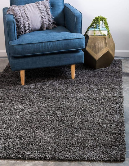 Unique Loom Solid Shag Collection Area Rug (9' x 12' Rectangle, Graphite Gray)