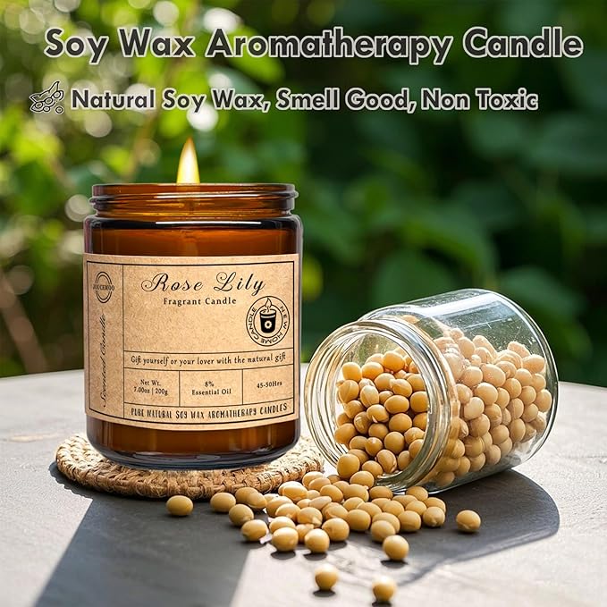 Scented Candles, 7oz Rose Lily Candles for Home Scented, Soy Wax Aromatherapy Candle for Relaxing and Stress Relief, Non Toxic, Slow Burning, Christmas, Birthday, Valentine Gifts for Women Men
