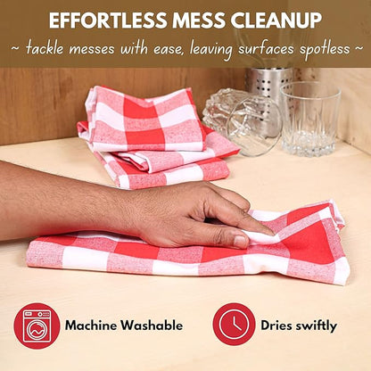 Native Fab 12-Pack Kitchen Towel with Hanging Loop 16x26 inches, Cotton Buffalo Check Kitchen Towels for Cleaning Drying, Washcloths Soft & Absorbent Cloth Rags, Bar Towel, Dish Cloth, Red