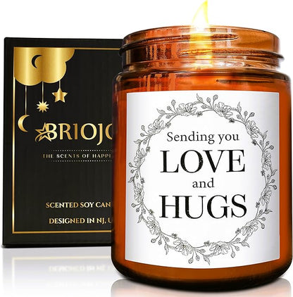 Sending You Love & Hugs Gift Candles - Relaxing Candles for Women Stress Relief - Gift for Her, Best Friend, Bestie, Sister, Wife, Daughter, Mom - Jasmine Natural Soy Calming Candle for Home