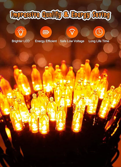 Battery Operated Halloween Indoor String Lights, 8 ft 20 LED Orange Mini Cluster Tree Lights with Timer, Indoor Outdoor Patio Garland Window Decor for Party Christmas Halloween Decorations